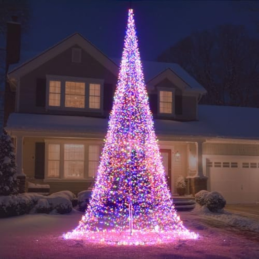 Christmas Lights Outdoor - Mât de drapeau extérieur avec sapin